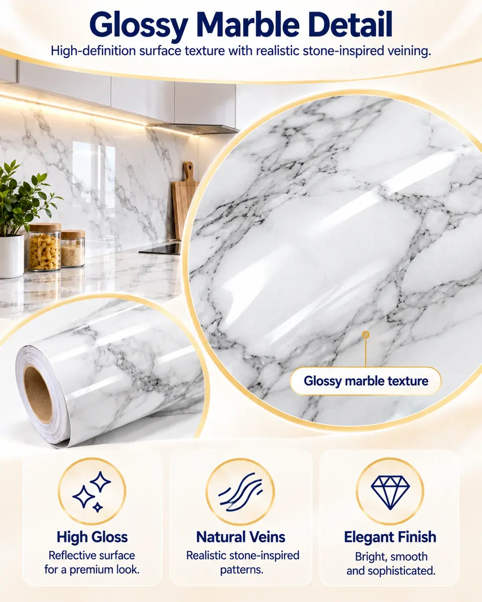 High-Quality Easy-to-Clean Self-Adhesive Marble Wallpaper for Kitchen — Construction and material layers