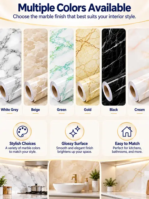 High-Quality Easy-to-Clean Self-Adhesive Marble Wallpaper for Kitchen — Bedroom & nursery