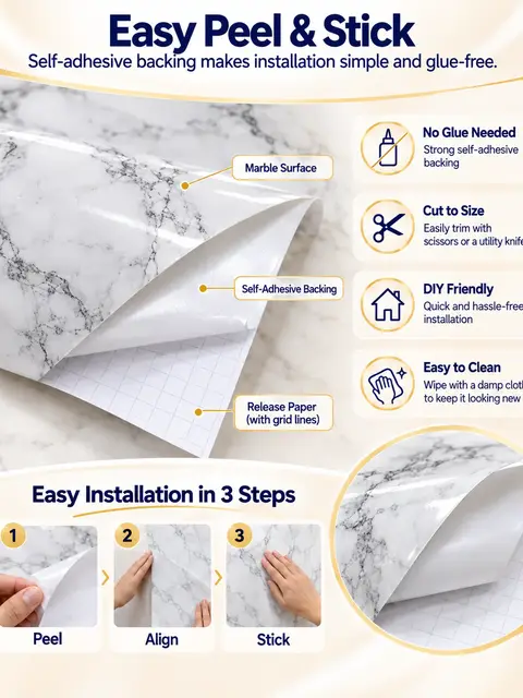 High-Quality Easy-to-Clean Self-Adhesive Marble Wallpaper for Kitchen — Kitchen & bathroom