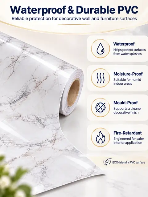 Glossy Marble Wallpaper Roll Peel and Stick Self Adhesive PVC Vinyl Marble 3D Film Waterproof for Home Decoration — Feature wall