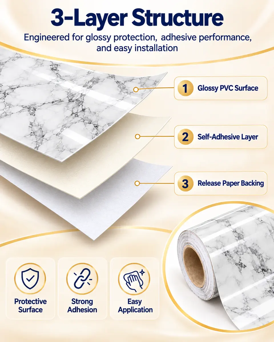 PVC Adhesive 3D Stone Marble Contact Paper — Surface texture and finish close-up