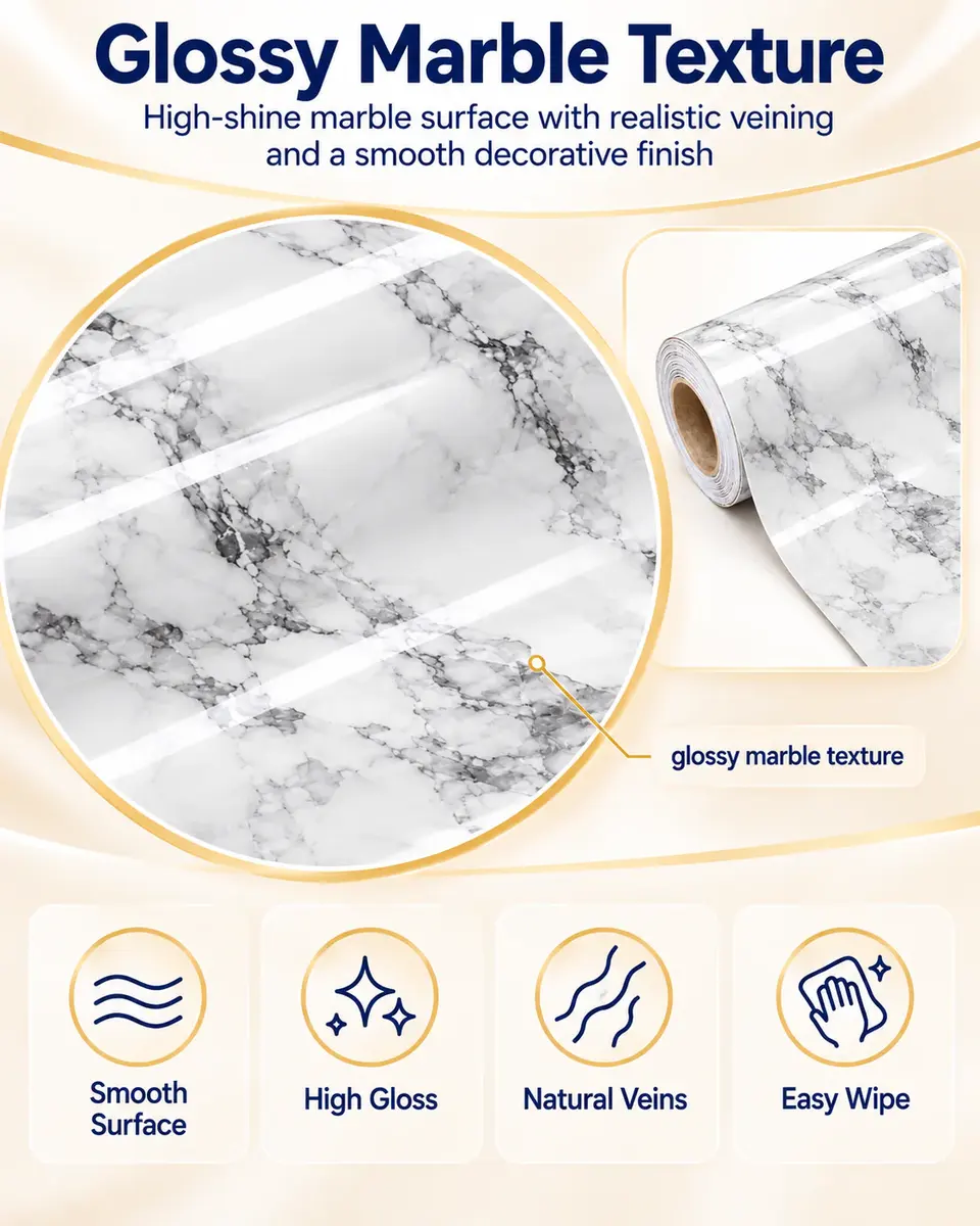 PVC Adhesive 3D Stone Marble Contact Paper — Construction and material layers