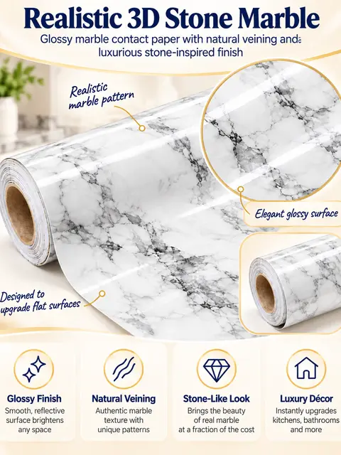 PVC Adhesive 3D Stone Marble Contact Paper — Living room