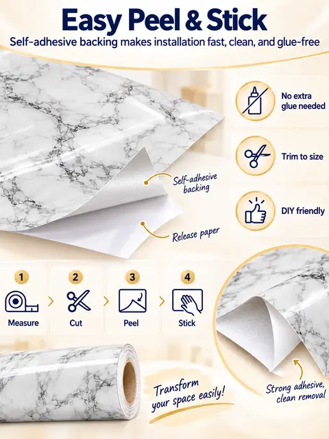 PVC Adhesive 3D Stone Marble Contact Paper — Kitchen & bathroom
