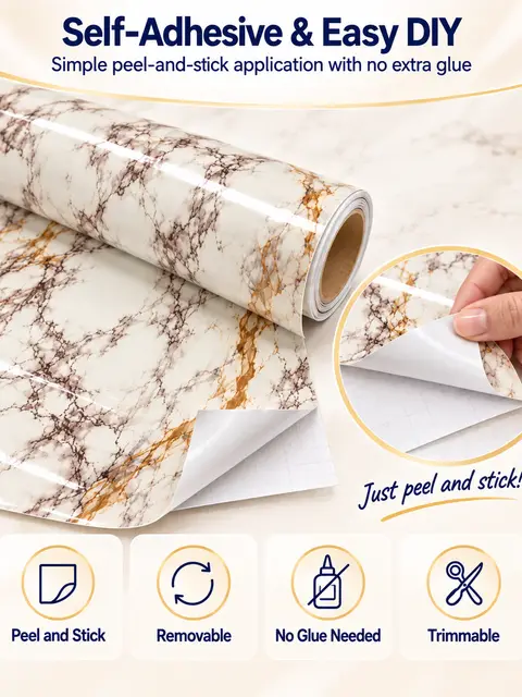 Self Adhesive PVC Wall Paper Glossy Marble Wallpaper for Bathroom — Bedroom & nursery