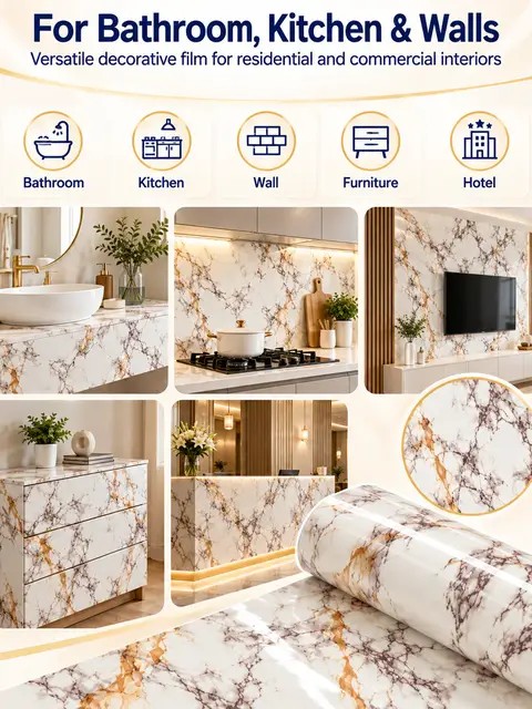 Self Adhesive PVC Wall Paper Glossy Marble Wallpaper for Bathroom — Kitchen & bathroom