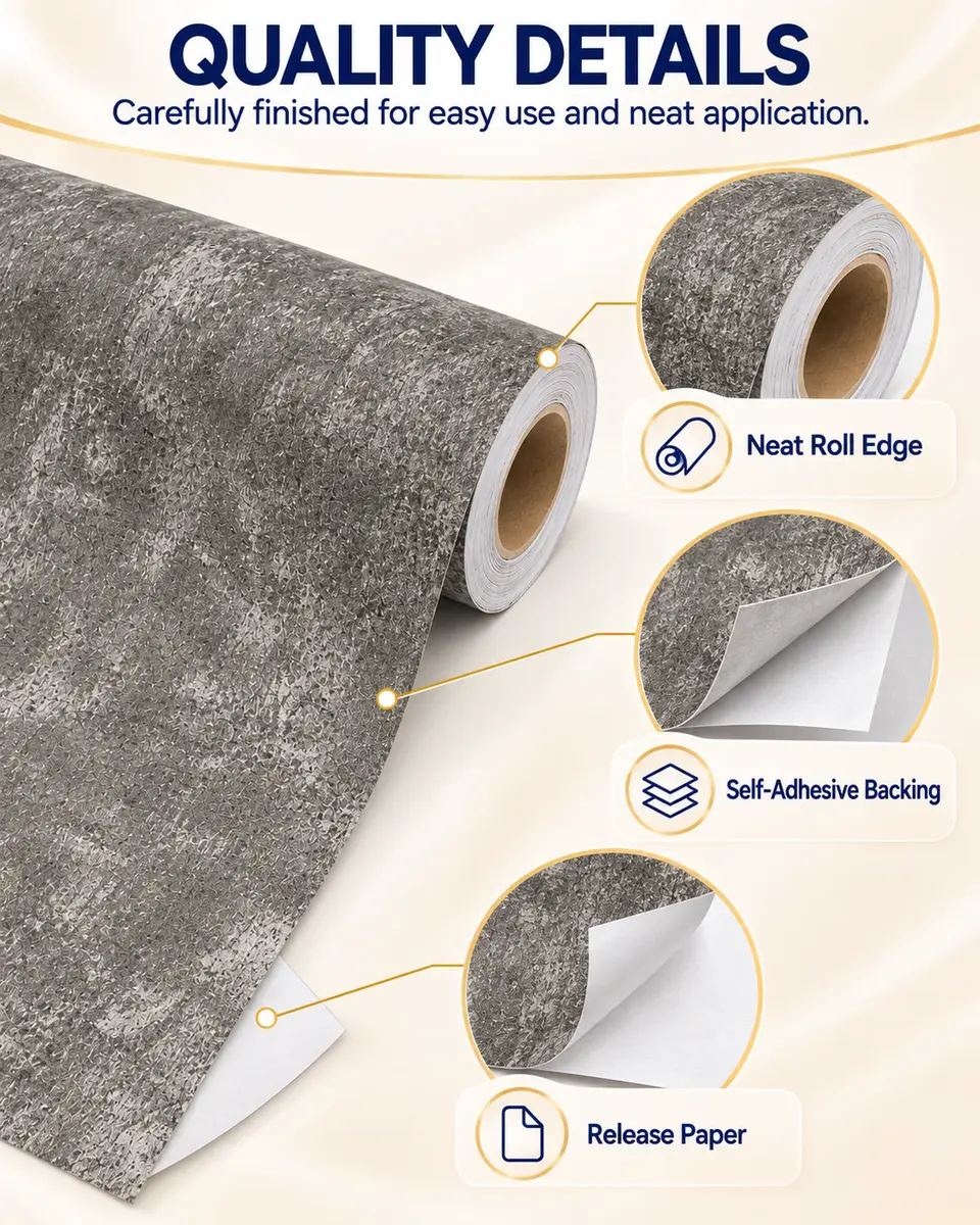 Coffee Shop Grey Concrete 3d Self Adhesive WallPapers Wall Coating — Installation and application detail