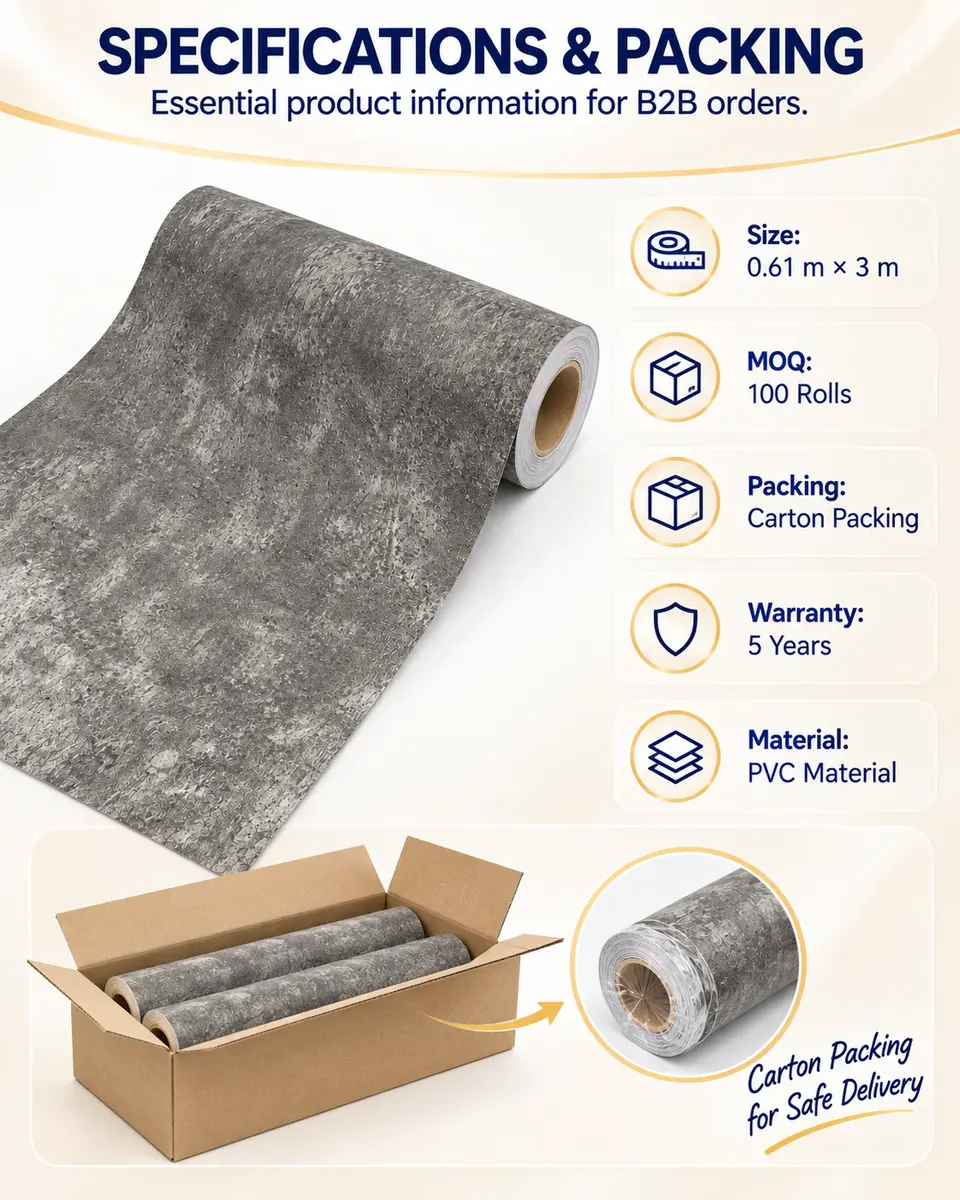 Coffee Shop Grey Concrete 3d Self Adhesive WallPapers Wall Coating — Roll format and packaging