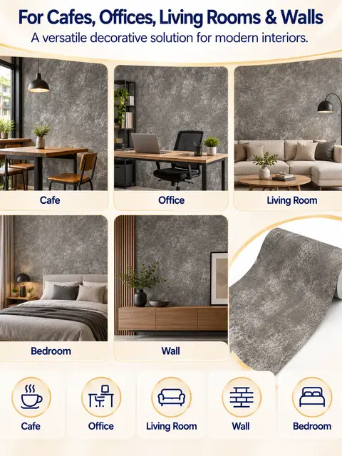 Coffee Shop Grey Concrete 3d Self Adhesive WallPapers Wall Coating — Kitchen & bathroom