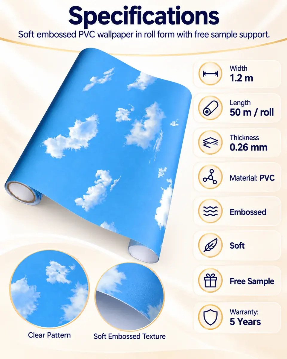 Modern Decorative Vinyl Home Decorating Ceiling Sticker Paper Wallpaper Self Adhesive — Roll format and packaging