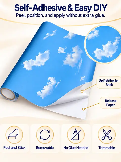 Modern Decorative Vinyl Home Decorating Ceiling Sticker Paper Wallpaper Self Adhesive — Bedroom & nursery