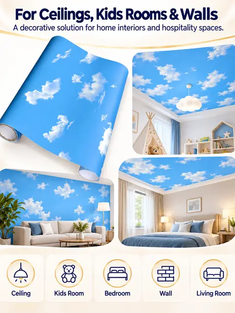 Modern Decorative Vinyl Home Decorating Ceiling Sticker Paper Wallpaper Self Adhesive — Kitchen & bathroom