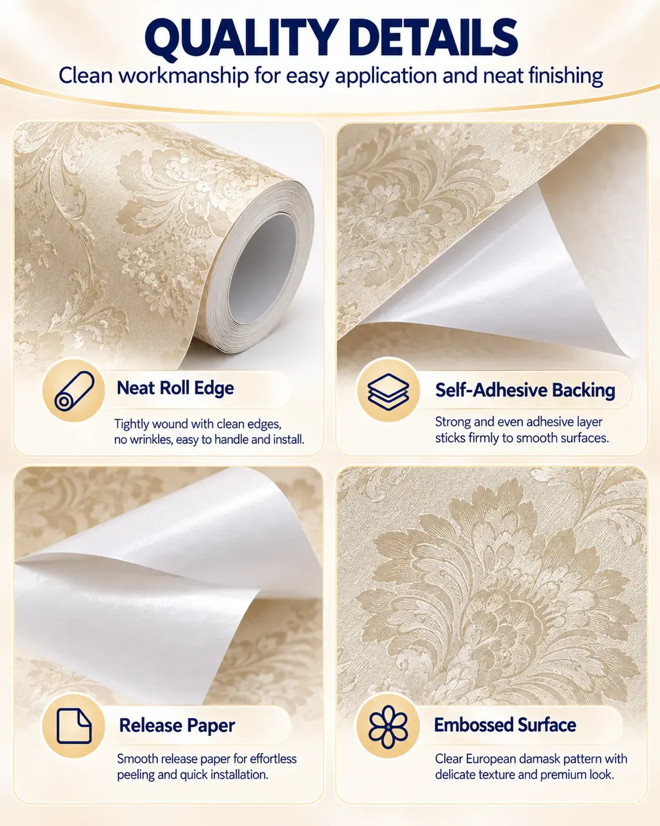 Manufacturer Liquid Silk Plaster Chinoiserie PVC Wholesale Decorate Adhesive Wallpaper for Home Decoration — Installation and application detail