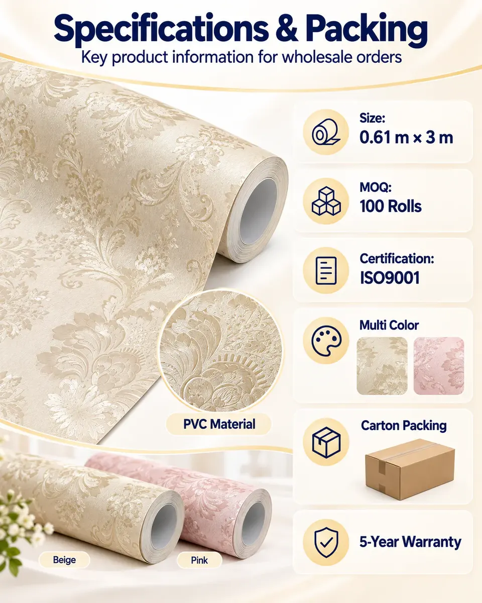 Manufacturer Liquid Silk Plaster Chinoiserie PVC Wholesale Decorate Adhesive Wallpaper for Home Decoration — Roll format and packaging