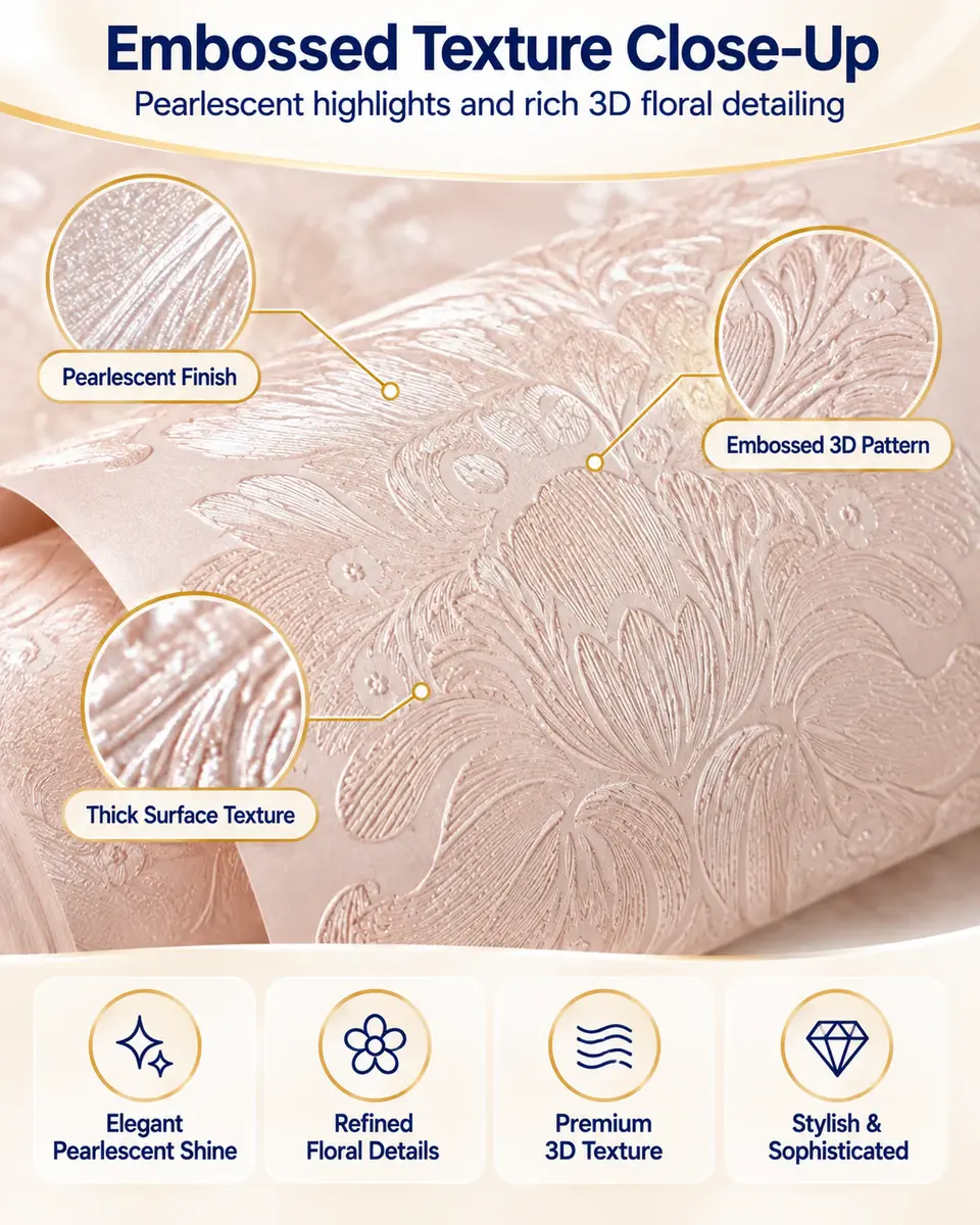 Pink Embossed 3d Floral Texture Thick Wallpaper Bedroom Living Room Sticker Self Adhesive Wallpapers Roll Home Decoration — Construction and material layers