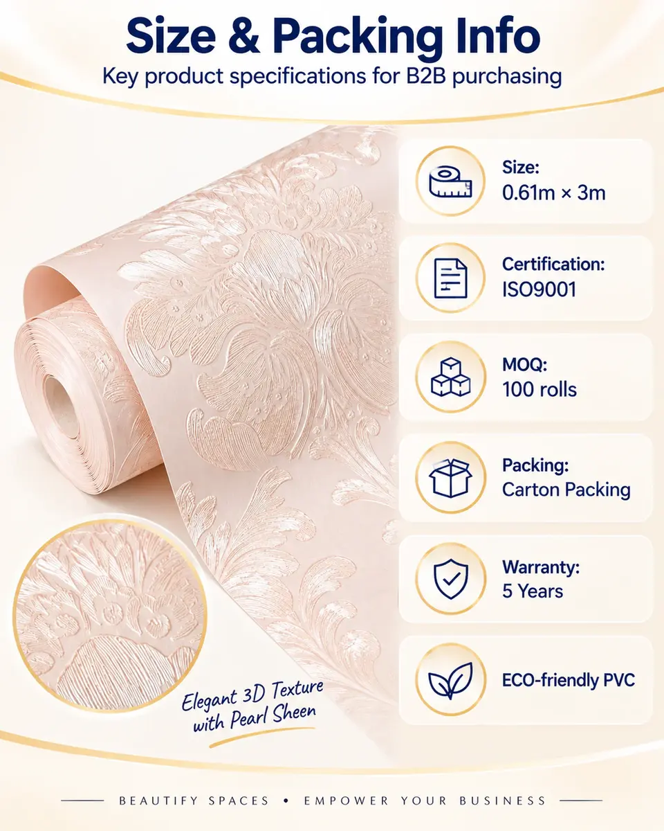 Pink Embossed 3d Floral Texture Thick Wallpaper Bedroom Living Room Sticker Self Adhesive Wallpapers Roll Home Decoration — Roll format and packaging