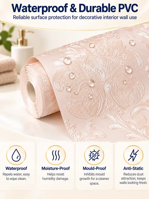 Pink Embossed 3d Floral Texture Thick Wallpaper Bedroom Living Room Sticker Self Adhesive Wallpapers Roll Home Decoration — Feature wall