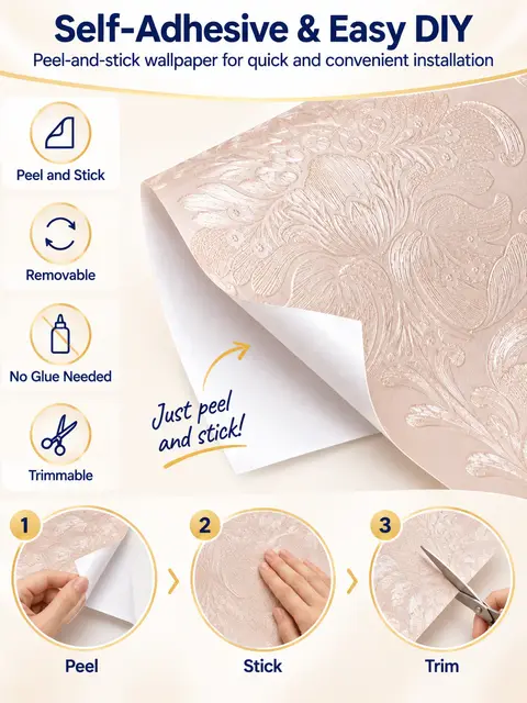 Pink Embossed 3d Floral Texture Thick Wallpaper Bedroom Living Room Sticker Self Adhesive Wallpapers Roll Home Decoration — Bedroom & nursery
