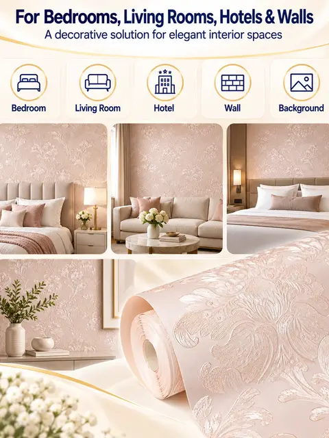 Pink Embossed 3d Floral Texture Thick Wallpaper Bedroom Living Room Sticker Self Adhesive Wallpapers Roll Home Decoration — Kitchen & bathroom