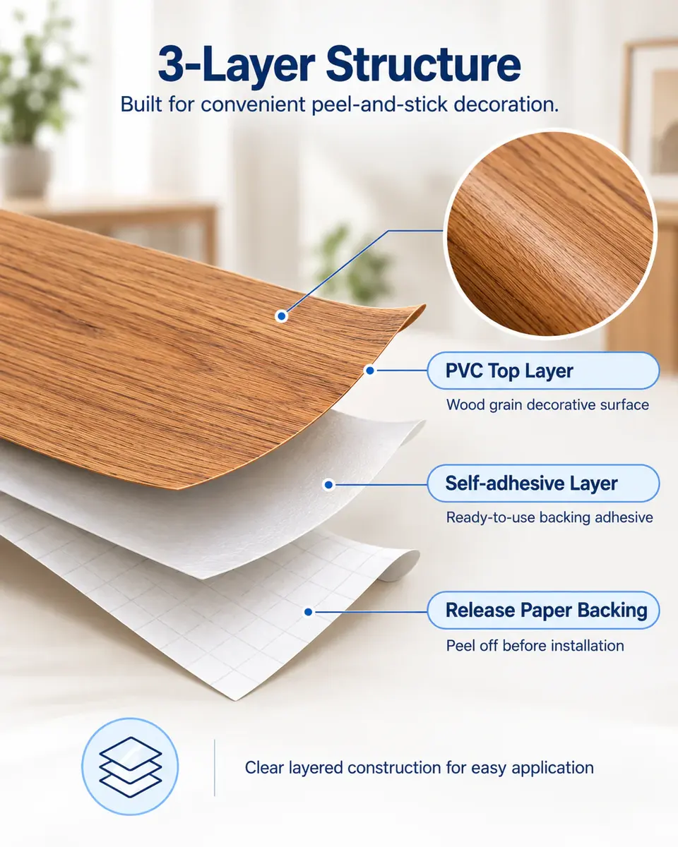 Self-Adhesive PVC Wood Grain Wallpaper — Surface texture and finish close-up