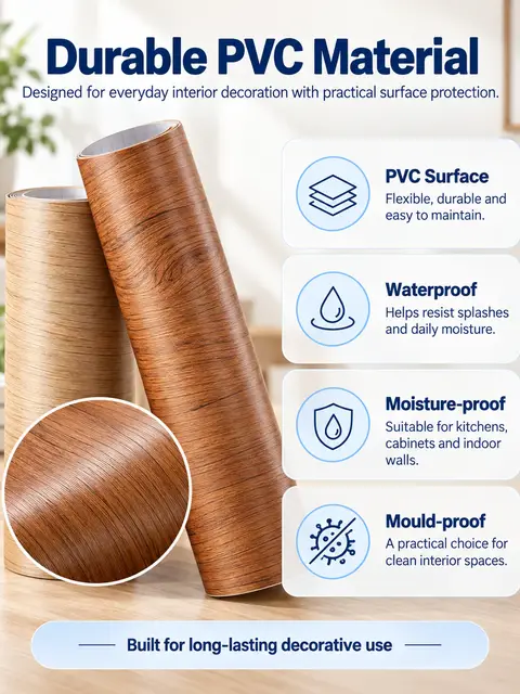 Self-Adhesive PVC Wood Grain Wallpaper — Feature wall