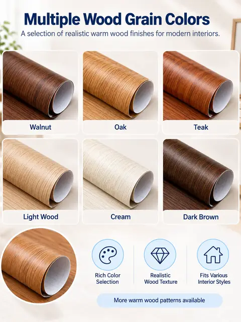 Self-Adhesive PVC Wood Grain Wallpaper — Living room