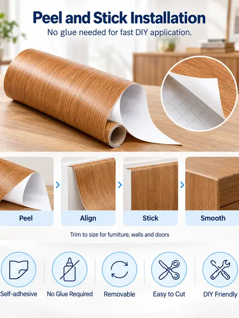 Self-Adhesive PVC Wood Grain Wallpaper — Bedroom & nursery