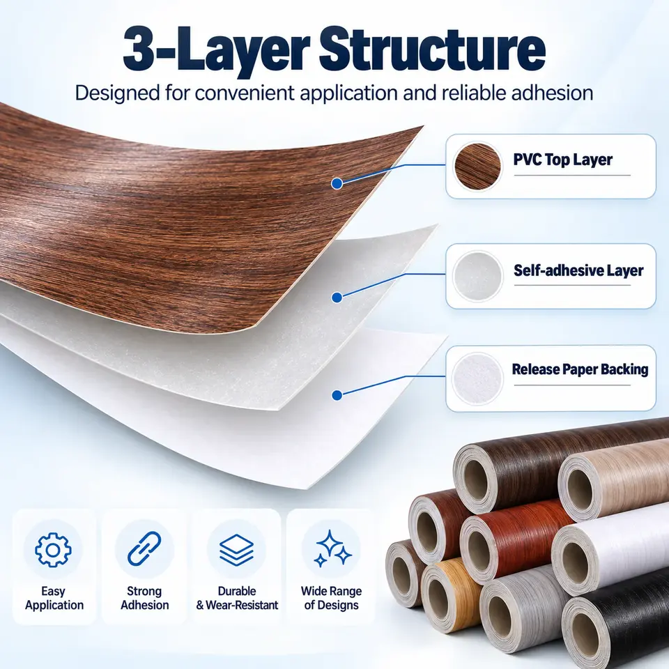 Waterproof PVC Vinyl Wood Grain Self-Adhesive Wallpaper — Surface texture and finish close-up