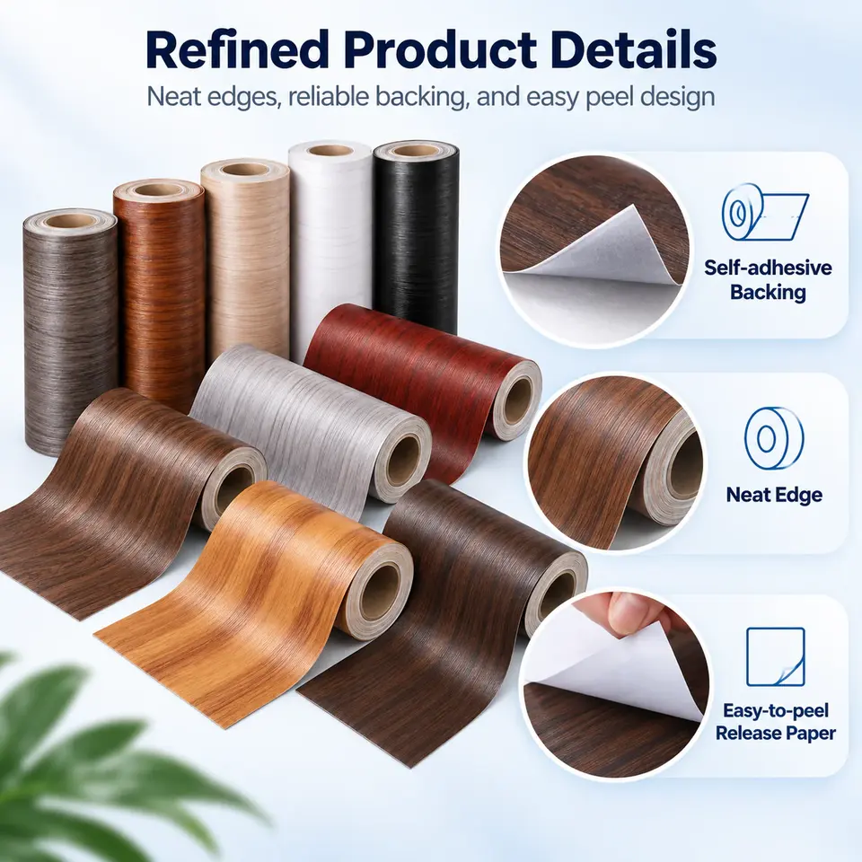 Waterproof PVC Vinyl Wood Grain Self-Adhesive Wallpaper — Installation and application detail