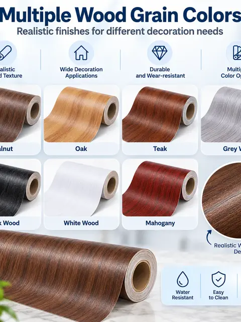 Waterproof PVC Vinyl Wood Grain Self-Adhesive Wallpaper — Living room