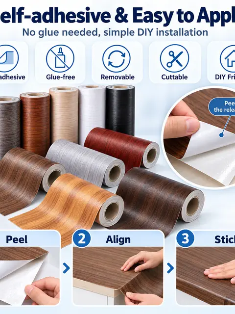 Waterproof PVC Vinyl Wood Grain Self-Adhesive Wallpaper — Bedroom & nursery