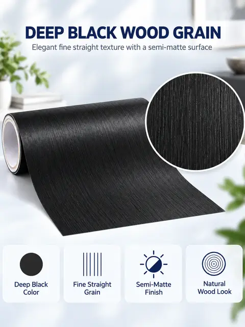 3D Black Wood Grain Self-Adhesive PVC Wallpaper / Decorative Film — Living room
