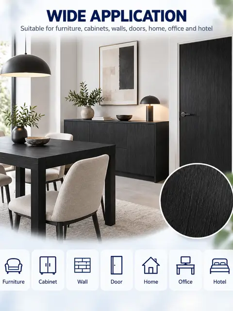 3D Black Wood Grain Self-Adhesive PVC Wallpaper / Decorative Film — Kitchen & bathroom