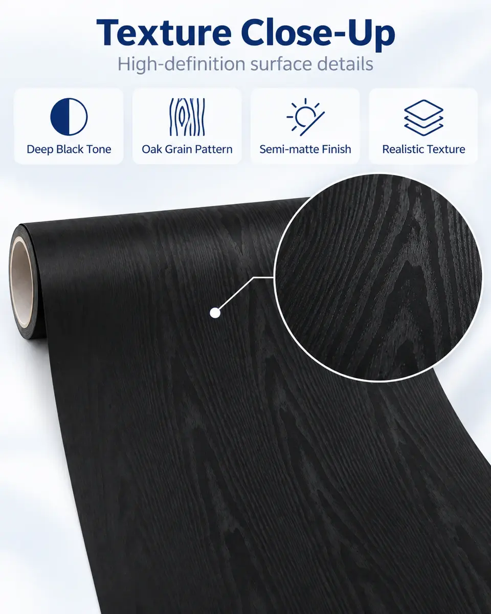 Black Oak Wood Grain Self-Adhesive PVC Sticker / Wallpaper — Construction and material layers