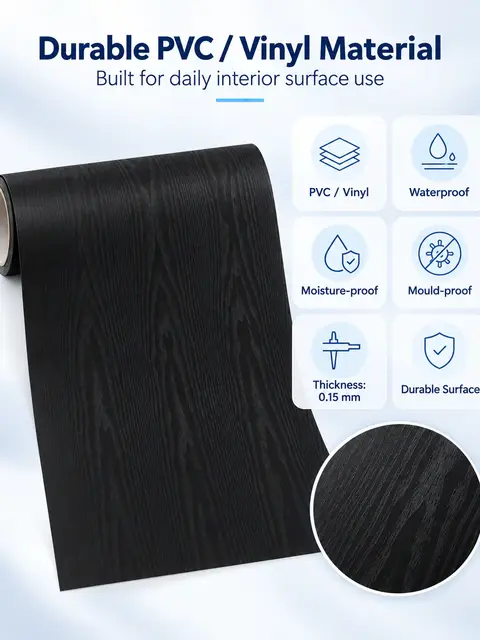 Black Oak Wood Grain Self-Adhesive PVC Sticker / Wallpaper — Feature wall
