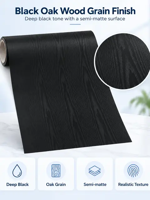 Black Oak Wood Grain Self-Adhesive PVC Sticker / Wallpaper — Living room