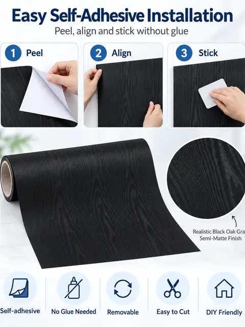 Black Oak Wood Grain Self-Adhesive PVC Sticker / Wallpaper — Bedroom & nursery