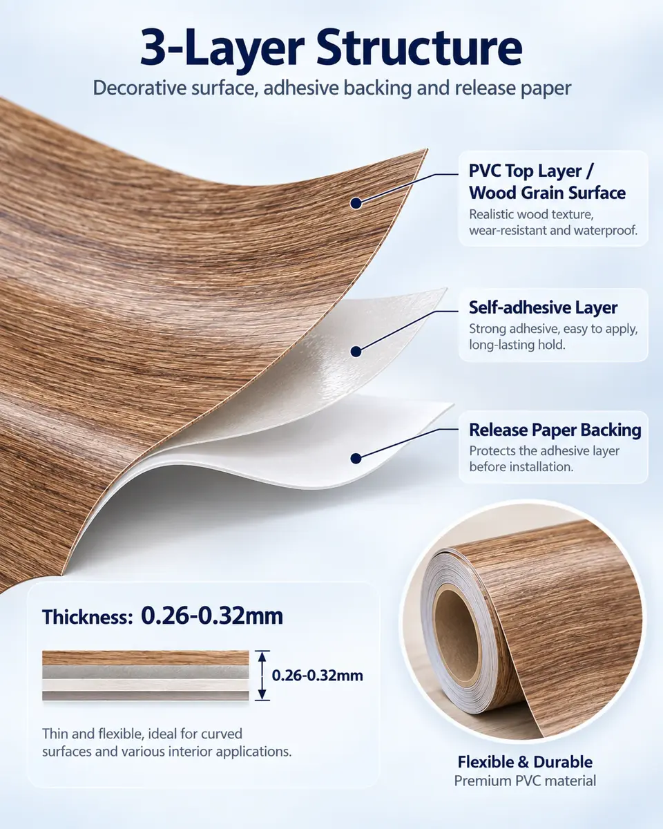 Wood Grain Vinyl Self-Adhesive Wallpaper — Surface texture and finish close-up
