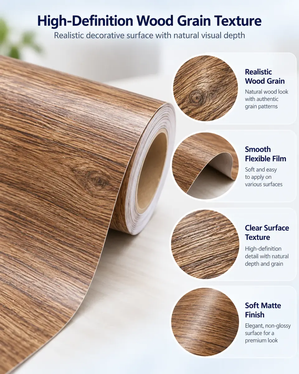Wood Grain Vinyl Self-Adhesive Wallpaper — Construction and material layers