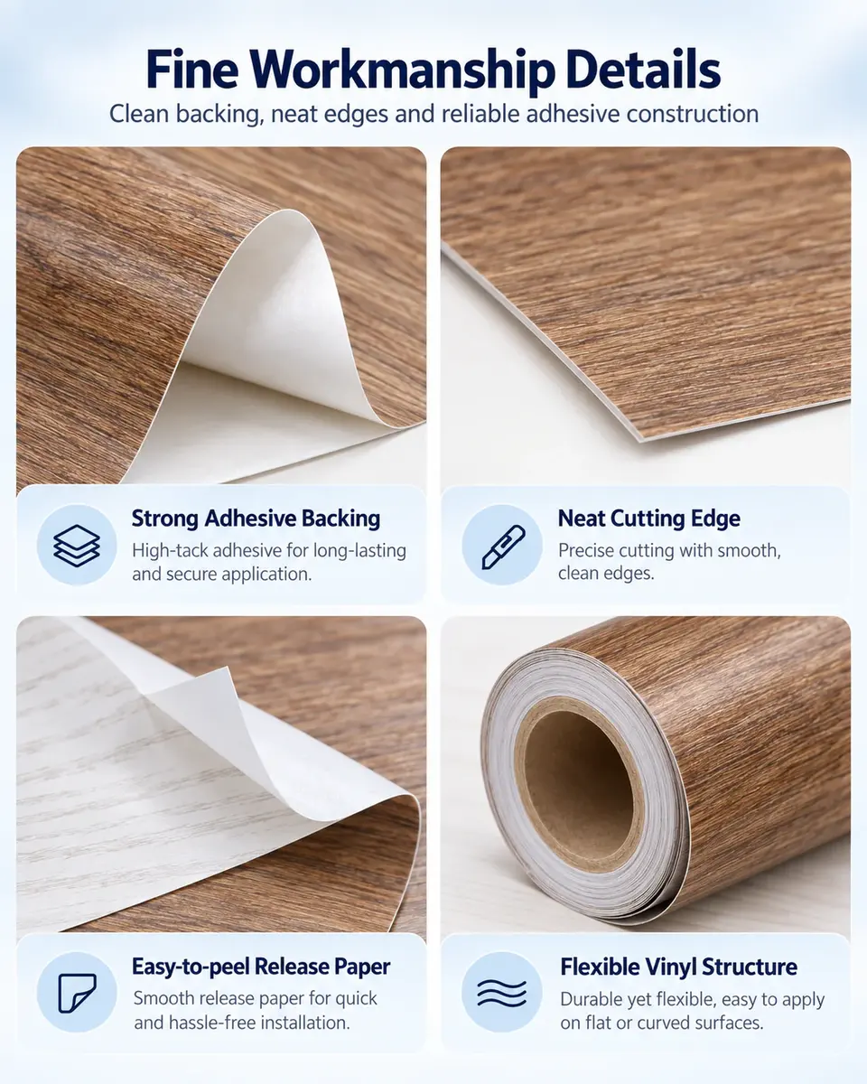 Wood Grain Vinyl Self-Adhesive Wallpaper — Installation and application detail