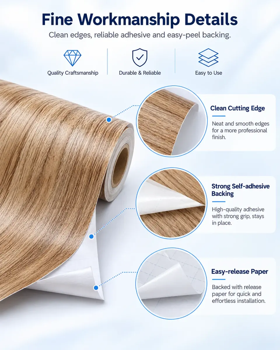 Wood Grain Vinyl Self-Adhesive Wallpaper — Installation and application detail