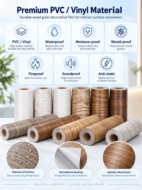 Wood Grain Vinyl Self-Adhesive Wallpaper — Feature wall