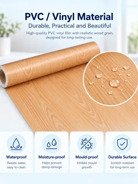 Self-Adhesive Wood Grain Vinyl Film — Feature wall