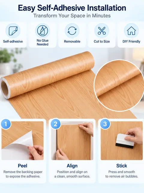 Self-Adhesive Wood Grain Vinyl Film — Bedroom & nursery