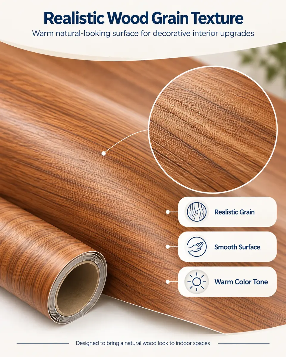 Self-Adhesive Wood Grain Wallpaper — Construction and material layers