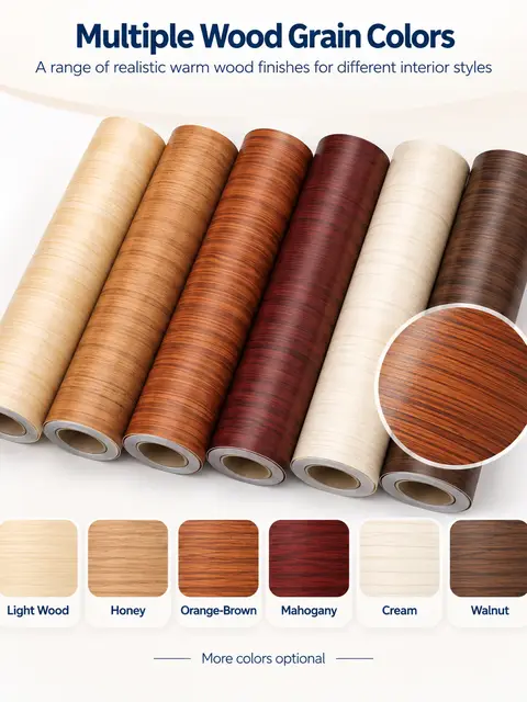 Self-Adhesive Wood Grain Wallpaper — Living room