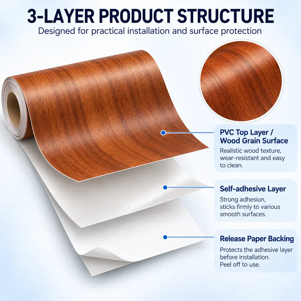 Wood Grain Self-Adhesive 3D Wooden Wall Sticker — Surface texture and finish close-up