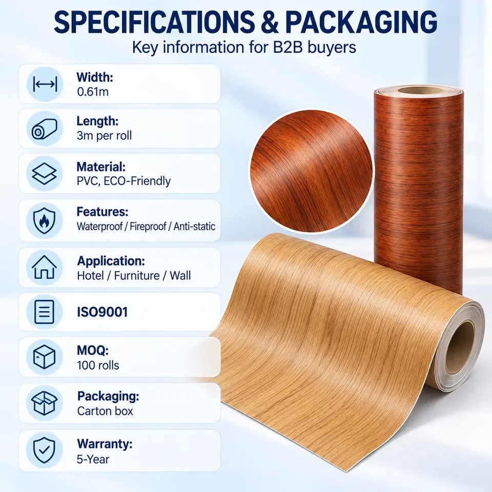 Wood Grain Self-Adhesive 3D Wooden Wall Sticker — Roll format and packaging