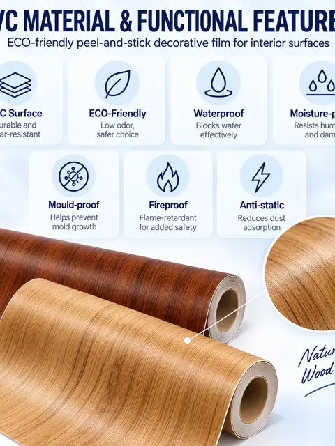 Wood Grain Self-Adhesive 3D Wooden Wall Sticker — Feature wall