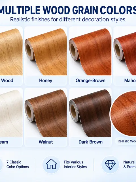 Wood Grain Self-Adhesive 3D Wooden Wall Sticker — Living room